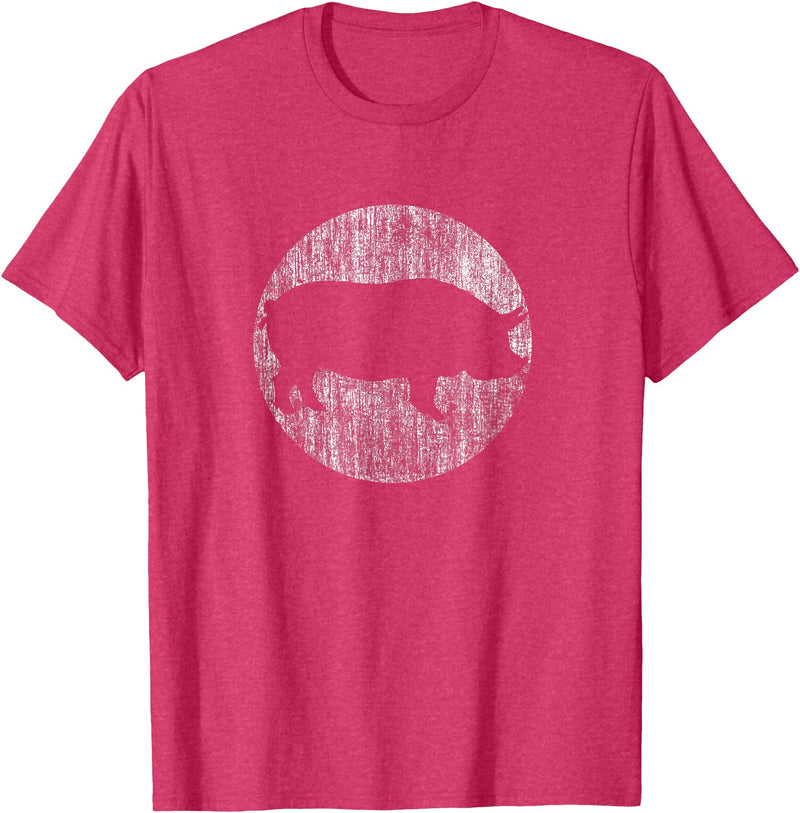 Vintage Pig Shirts - Distressed Pig Animal Print T-Shirt - Unisex-Adults & Kids - Black - Small - Short Sleeve - Classic Fit - Red Heather