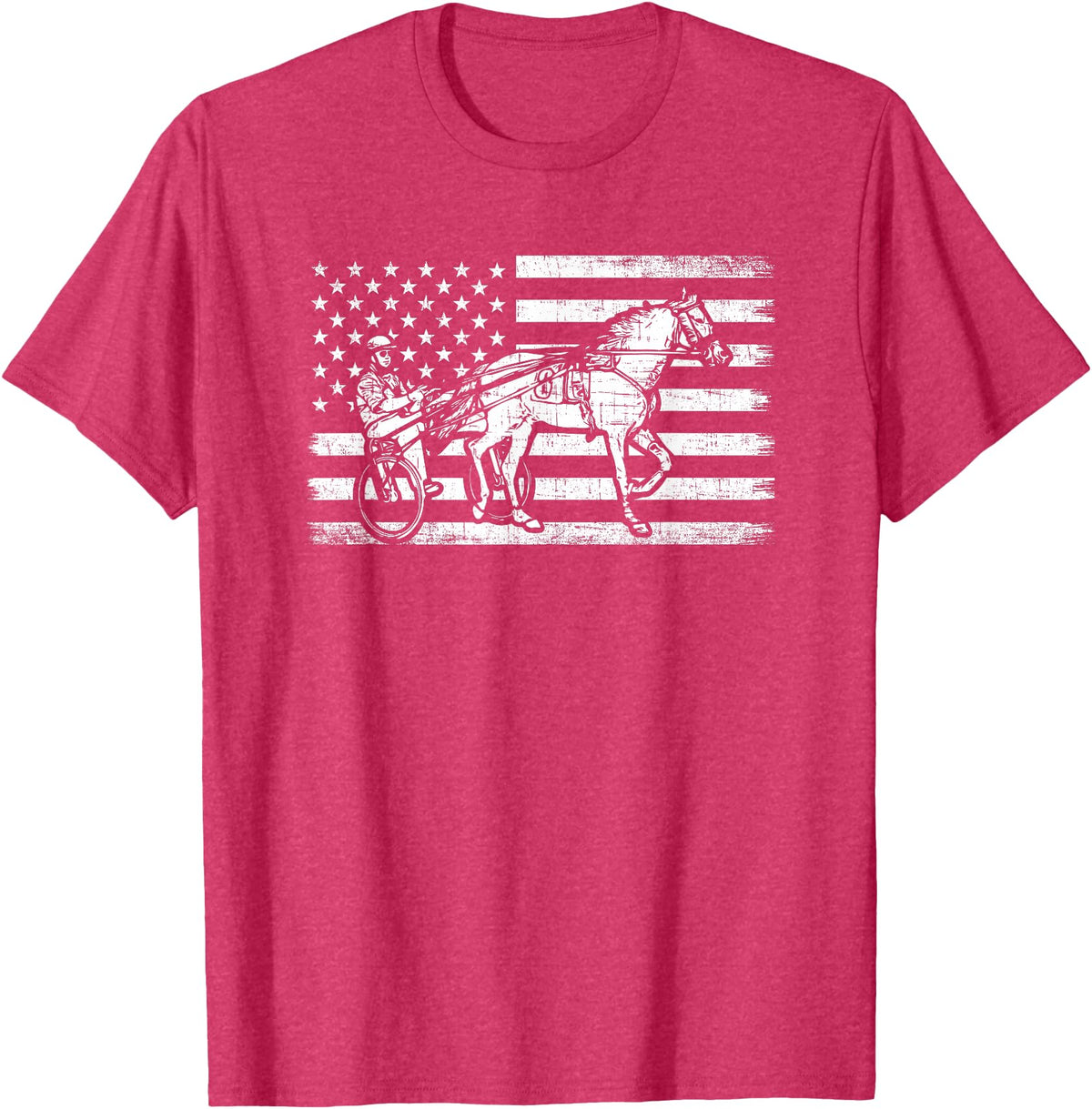 horse racing gifts Harness racing american flag, horse harness racing T-Shirt - Red Heather