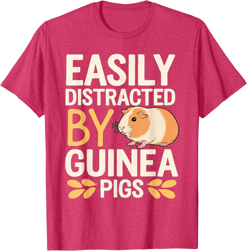 Easily Distracted by Guinea Pigs Outfit Guinea Pigs Jokes Easily Distracted by Guinea Pigs Sarcastic T-Shirt - Red Heather