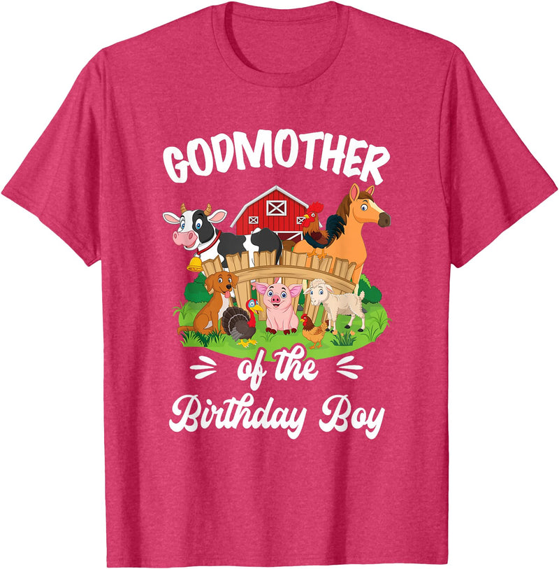 Vintage Retro Birthday Godmother Of The Birthday Boy Party Cow Farm 1St Birthday T-Shirt - Red Heather