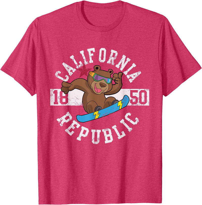 California Gift Kids Boys Girls Men Women Mom Dad California Republic Bear Snowboarder Snowboarding Snowboard T-Shirt - Red Heather