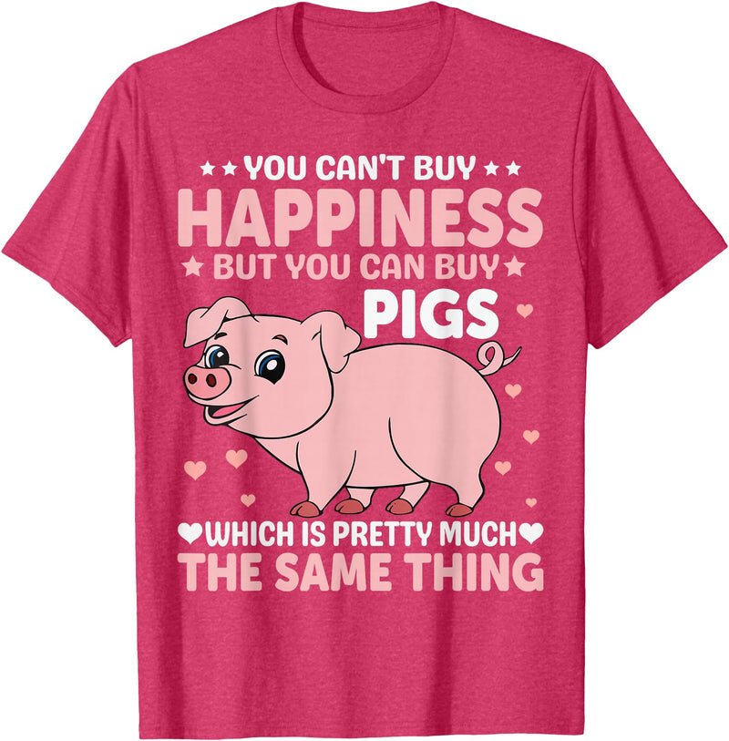 Funny Pig Farm Piggy Farmer Farming Gifts DAIMMER You Can't Buy Happiness But You Can Buy Pigs Which Is Pretty T-Shirt - Red Heather