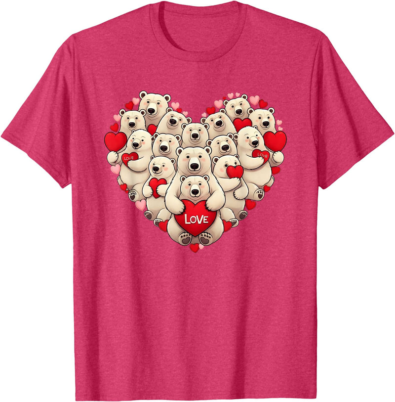 Cute Polar Bear Lovers Valentine Costume Women Men Funny Polar Bear Heart Valentine Polar Bear Womens Mens Kids T-Shirt - Red Heather
