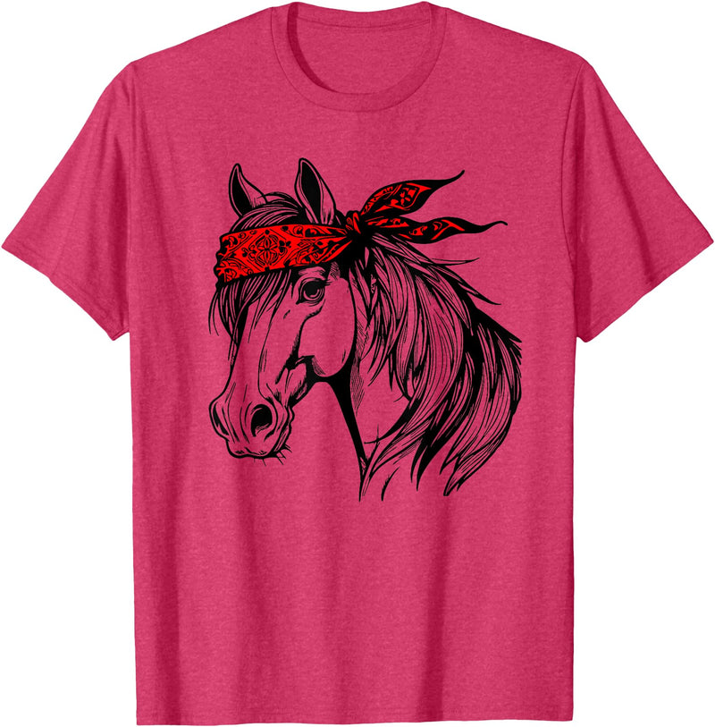 Horse Bandana Designs for Horse Lovers Horse Bandana for Horseback Riding Horse Lover Mother's Day T-Shirt - Red Heather