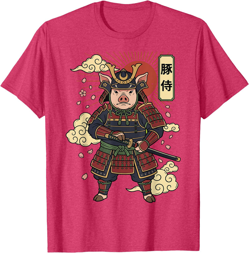 Samurai Pig Anime Japan Pig Samurai Japanese Warrior T-Shirt - Red Heather