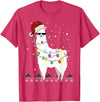 Christmas Llama Santa Hat Ugly Xmas Tee Christmas Llama Santa Hat Ugly Xmas Tree Alpaca Gift T-Shirt - Red Heather