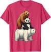 Cute Bear Panda Polar Bear Stack Funny Wildlife Funny Bears Stacked Panda Grizzly Polar Bear Trio Meme Art T-Shirt - Red Heather