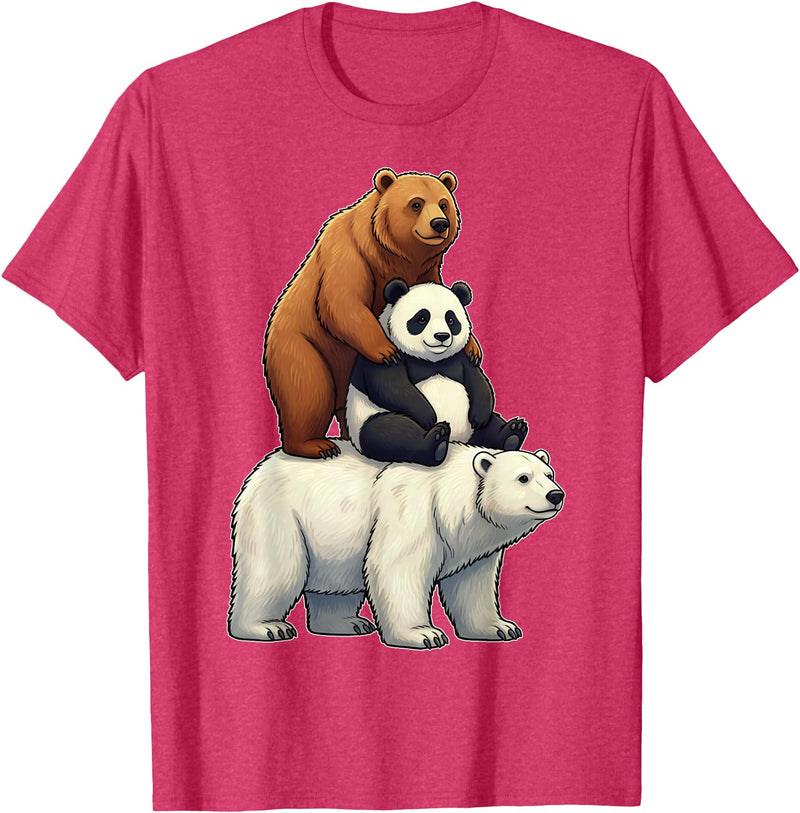 Cute Bear Panda Polar Bear Stack Funny Wildlife Funny Bears Stacked Panda Grizzly Polar Bear Trio Meme Art T-Shirt - Red Heather