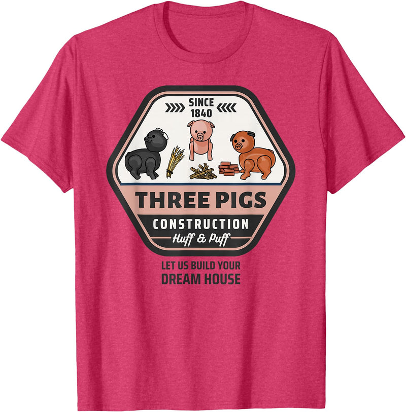 Slightly Unhinged Heather Three Pigs Construction Co. Logo T-Shirt - Red Heather