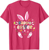 Happy Easter Bunny Rabbit Face Funny Easter Day Women Girls T-Shirt (Navy Blue) in Red Heather
