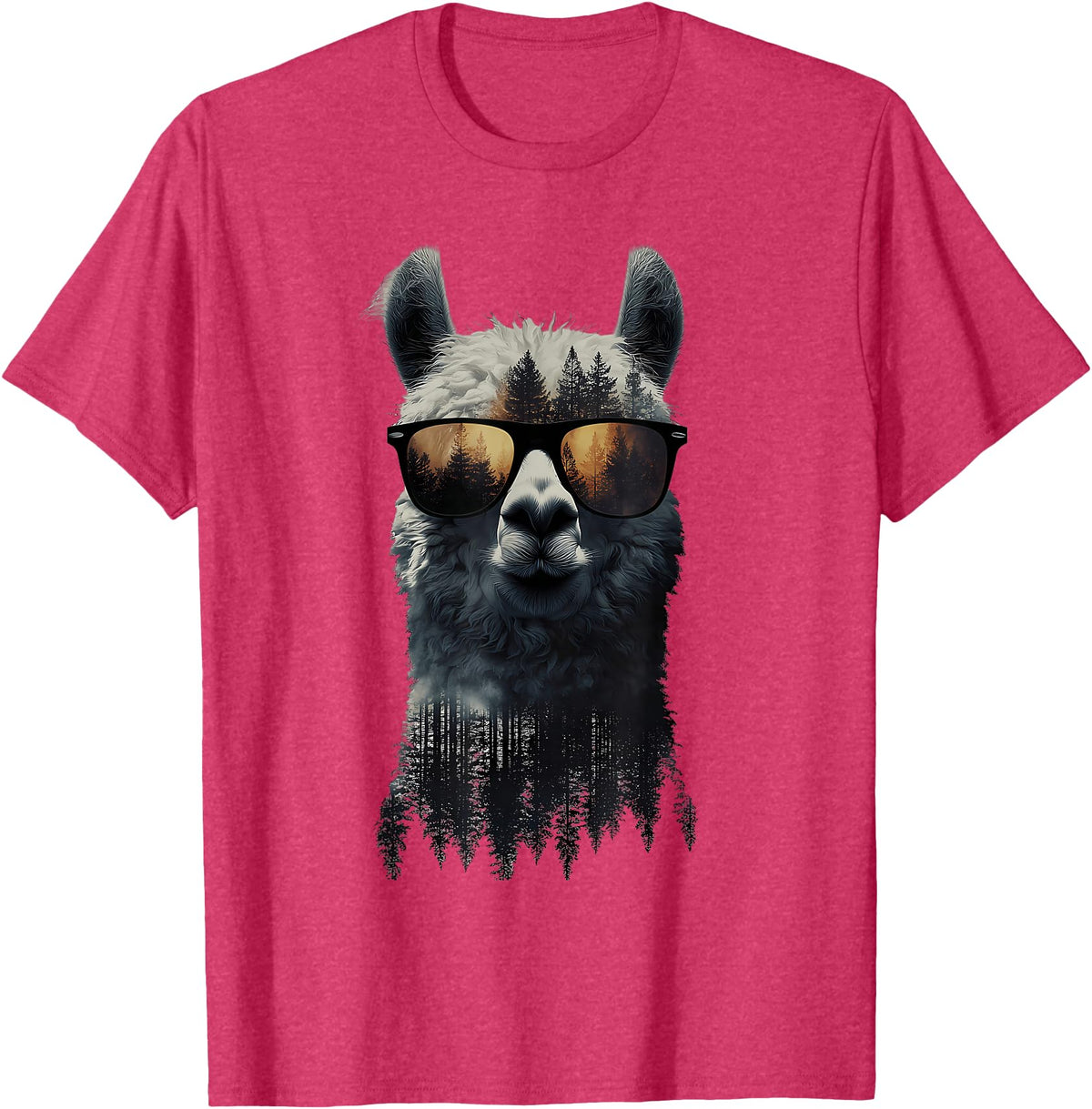 Funny Llama Lover Graphics Funny Alpaca Llama with Sunglasses Animal Graphic T-Shirt - Red Heather