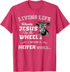 apparelaxArt Living Life Somewhere Between Jesus Take The Wheel Cow T-Shirt - Red Heather