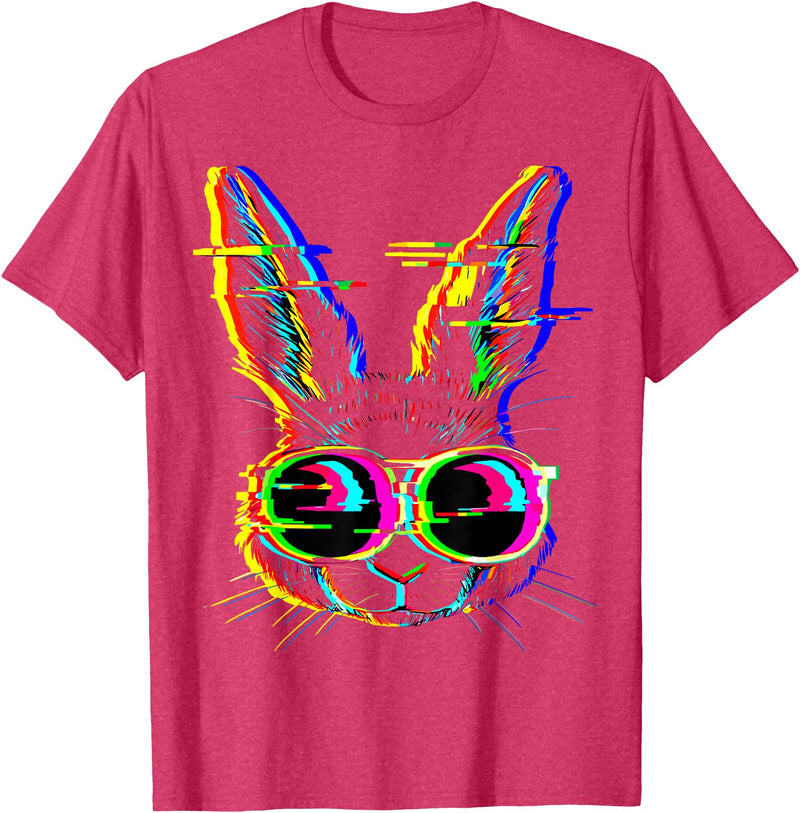 Trippy Rabbit Vibrant Glitch Effects Vaporwave EDM Lover T-Shirt in Red Heather
