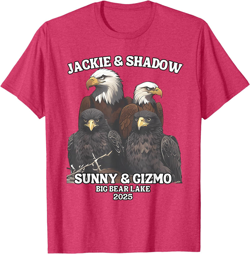 Jackie and Shadow Bald Eagle Family Tee Jackie and Shadow Sunny and Gizmo Big Bear Lake 2025 T-Shirt - Red Heather