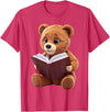 Funny Teddy Bear reading a book: Graphic for bear lovers T-Shirt - Red Heather