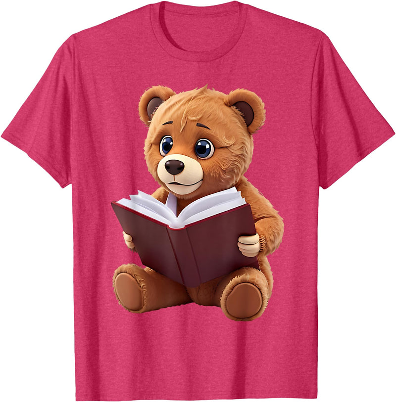Funny Teddy Bear reading a book: Graphic for bear lovers T-Shirt - Red Heather
