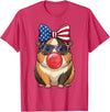 Cute Guinea Pig Bubble Gum Coquette Bow Girls Kids Patriotic Guinea Pig 4th of July Bow American Flag Girls T-Shirt - Red Heather