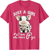 Farm Animal Lover Spotted Pig Cute Art Style Just A Girl Who Loves Pigs Cute Spotted Pig Lover Gift T-Shirt - Red Heather