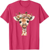 Floral Giraffe Animal Lovers Wild Nature Cute Animal Flower Crown Giraffe T-Shirt - Red Heather