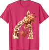 New Mom Giraffe Tees for Women Baby and Giraffe Mom Shirt New Mom Heart Cute Giraffe T-Shirt - Red Heather