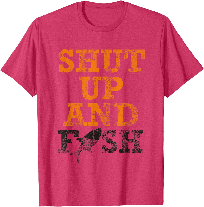 Green Cow Land Shut Up And Fish Distressed apparel T-Shirt - Red Heather