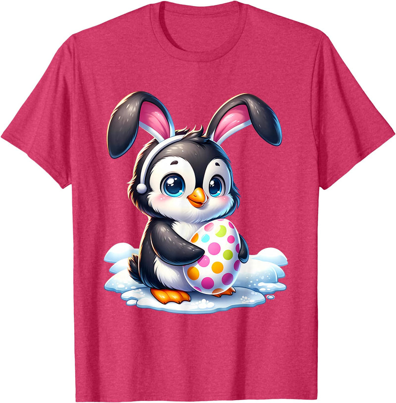 Easter Penguin Lover Egg Eggs Bunny Rabbit Bunnies Funny T-Shirt in Red Heather