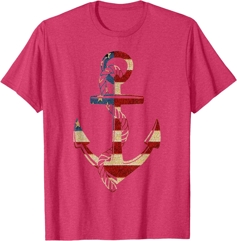Buffalo Anchor Tees Company American Flag Anchor Shirt Patriotic Military July Navy USA T-Shirt - Red Heather