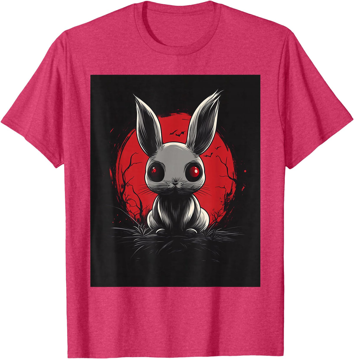 Bunny Anime Goth Scary Men Women Creepy Gothic Anime Rabbit T-Shirt in Red Heather