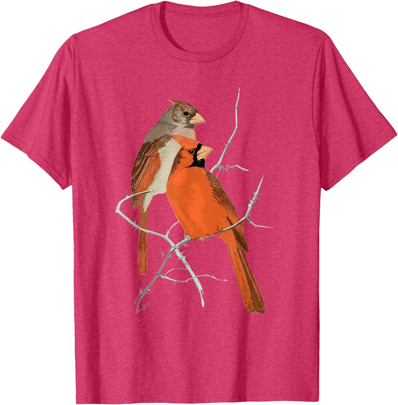 Red Cardinal Bird Male Female Vintage Red Cardinal Bird T-Shirt - Red Heather