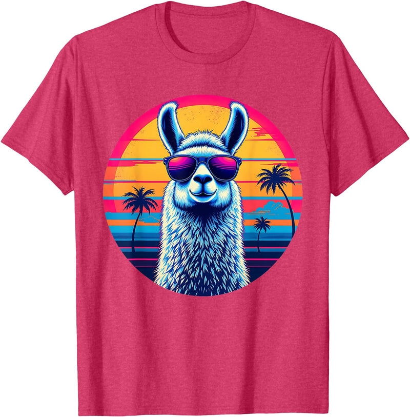Llama Alpaca Vintage Art Co. Llama Alpaca Retro 80s Style T-Shirt - Red Heather