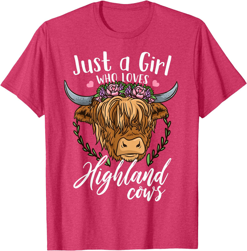 Scottish Highland Cow Lovers Scottish Highland Cow Just a Girl Who Loves Highland Cows T-Shirt Small - Red Heather