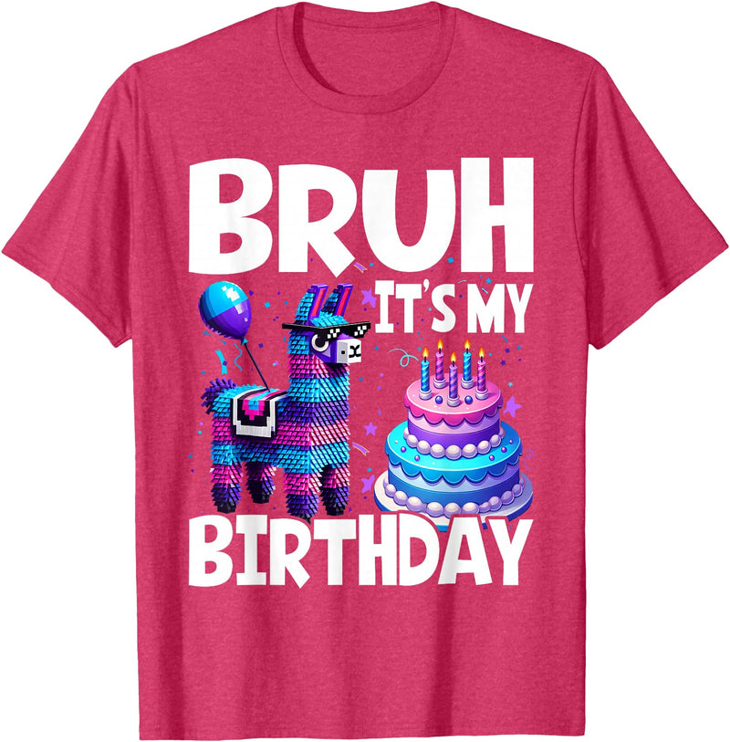 Llama Lover Gift Co. Bruh Its My Birthday Llama Pinata T-Shirt - Red Heather