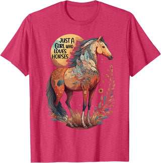 Just a girl who loves horses Co. Just a Girl who Loves Horses - Bohemian Horse Lover Themed T-Shirt - Red Heather