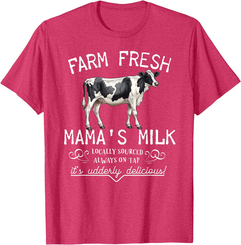 New Mommy Breastfeeding HumorDesigns for Women Funny Breastfeeding Mama's Milk Cow Farm Lacatation New Mom T-Shirt - Red