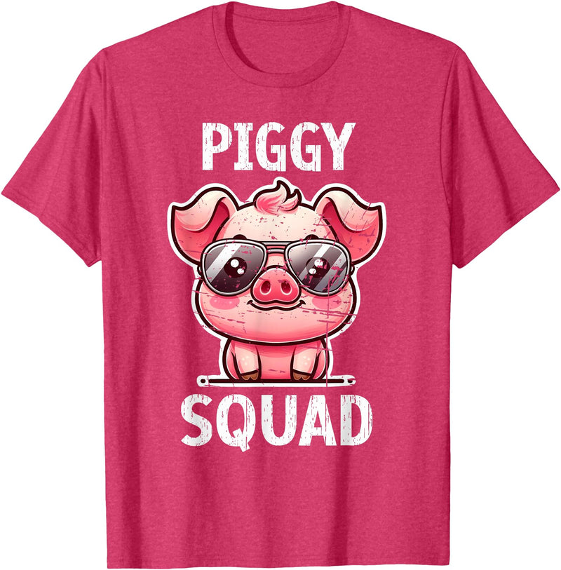 Pig Lovers Apparel and Home Decor Shop Funny Pig Wearing Sunglasses Piggy Squad Farm Farmer T-Shirt - Red Heather