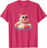 Vacation Pig Outfit Pig Sunglasses Graphic with Beach Ring T-Shirt - Red Heather