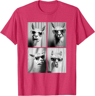 Funny Animal Photography Clothing Co. Funny Llamas with Sunglasses Cool Llama Animals Photo Booth T-Shirt - Red Heather