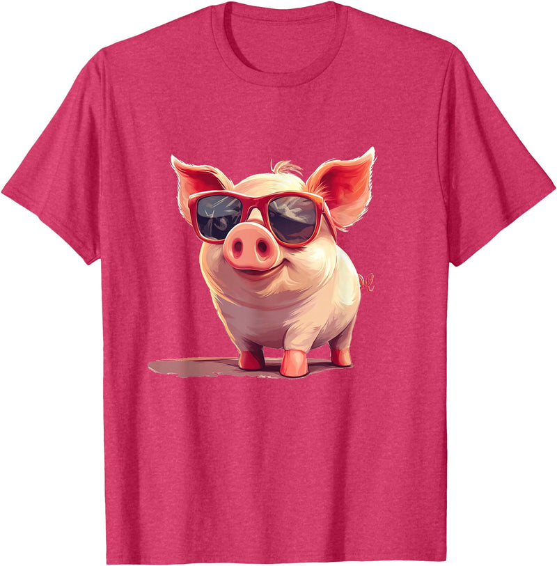 Funny Piggy Pig Sunglasses Piggy Costume for bespectacled Pigs Lovers T-Shirt - Red Heather
