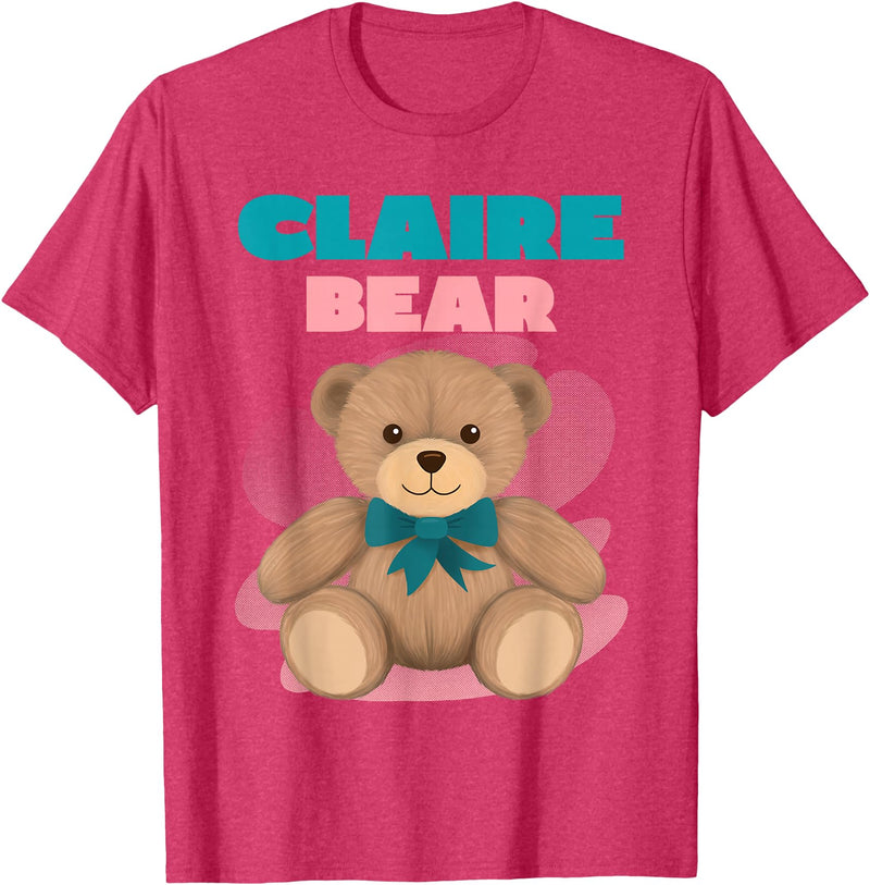 TheNiftyStitches CLAIRE Bear T-Shirt - Women's Black Cartoon Bear T-Shirt - Small - Short Sleeve - Classic Fit - All Seasons - Red Heather