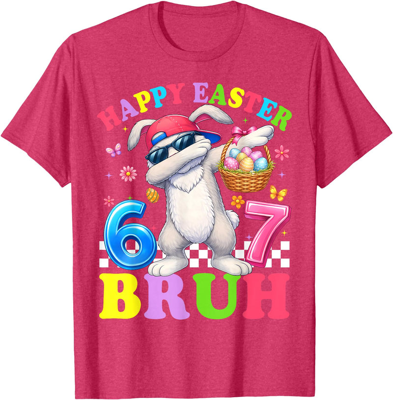 Six Seven Happy Easter 67 Dabbing Rabbit Meme Bunny Kids Boy T-Shirt in Red Heather