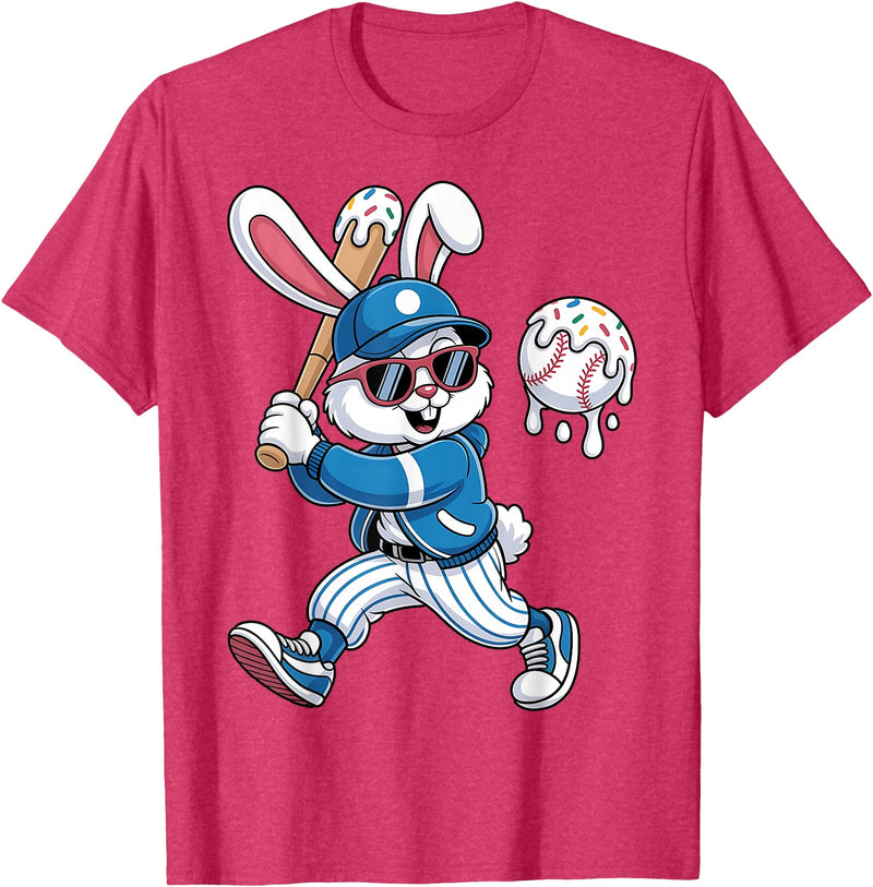 Funny Baseball Drip Rabbit Bunny Easter Men Boys Kids T-Shirt in Red Heather