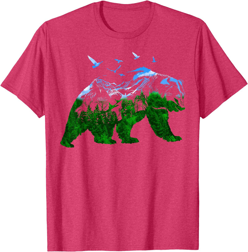 Nature Forest Trees Mountains Bear Wildlife Shirts Bear Nature Outdoor Mountains Forest Trees Bear Wildlife T-Shirt - Red Heather