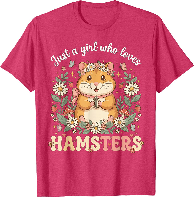 Just a Girl Who Loves Hamsters Cute Floral Pet Aesthetic T-Shirt - Red Heather