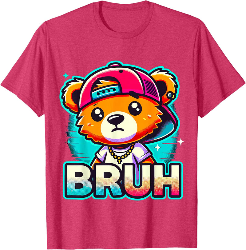 Magical and Funny Teddybear Gifts Hip Hop Teddy Bear Bruh T-Shirt - Red Heather