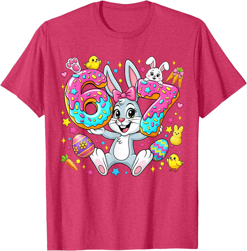 67 Six Seven Meme 6 7 Cute Rabbit Bunny Easter Day Girl Kids T-Shirt in Red Heather