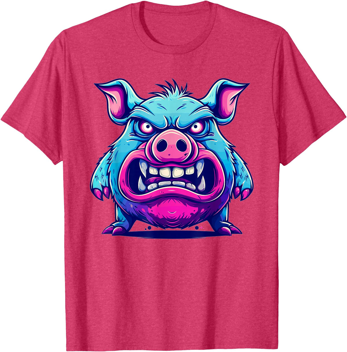 Cartoon Pig Art I Kids Pig Angry Pig I Colorful Pig T-Shirt - Red Heather