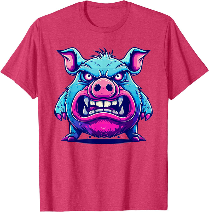 Cartoon Pig Art I Kids Pig Angry Pig I Colorful Pig T-Shirt - Red Heather
