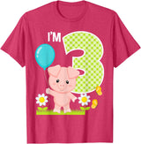 Cute Piglets Pig Barn Farm Birthday Party Supplies Pig 3rd Birthday Toddler 3 Year Old Birthday Boy Piglet Bday T-Shirt - Red Heather