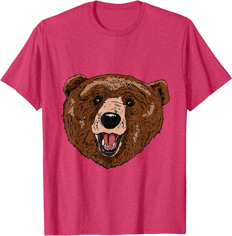 Bear Head Gift idea for Bear Lover Smile friendly brown Bear Head for Bears Lovers T-Shirt - Red Heather