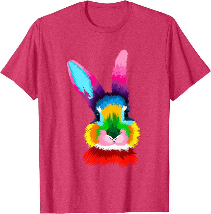 Colorful Rabbit Head Safari Animal Art Wildlife T-Shirt in Red Heather